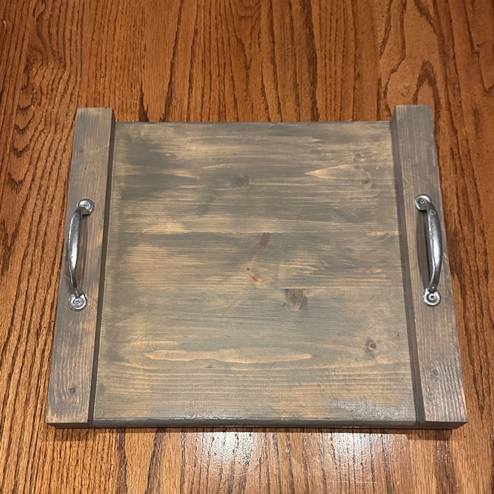 Wood Serving Tray with Metal Handles - Gray-Brown